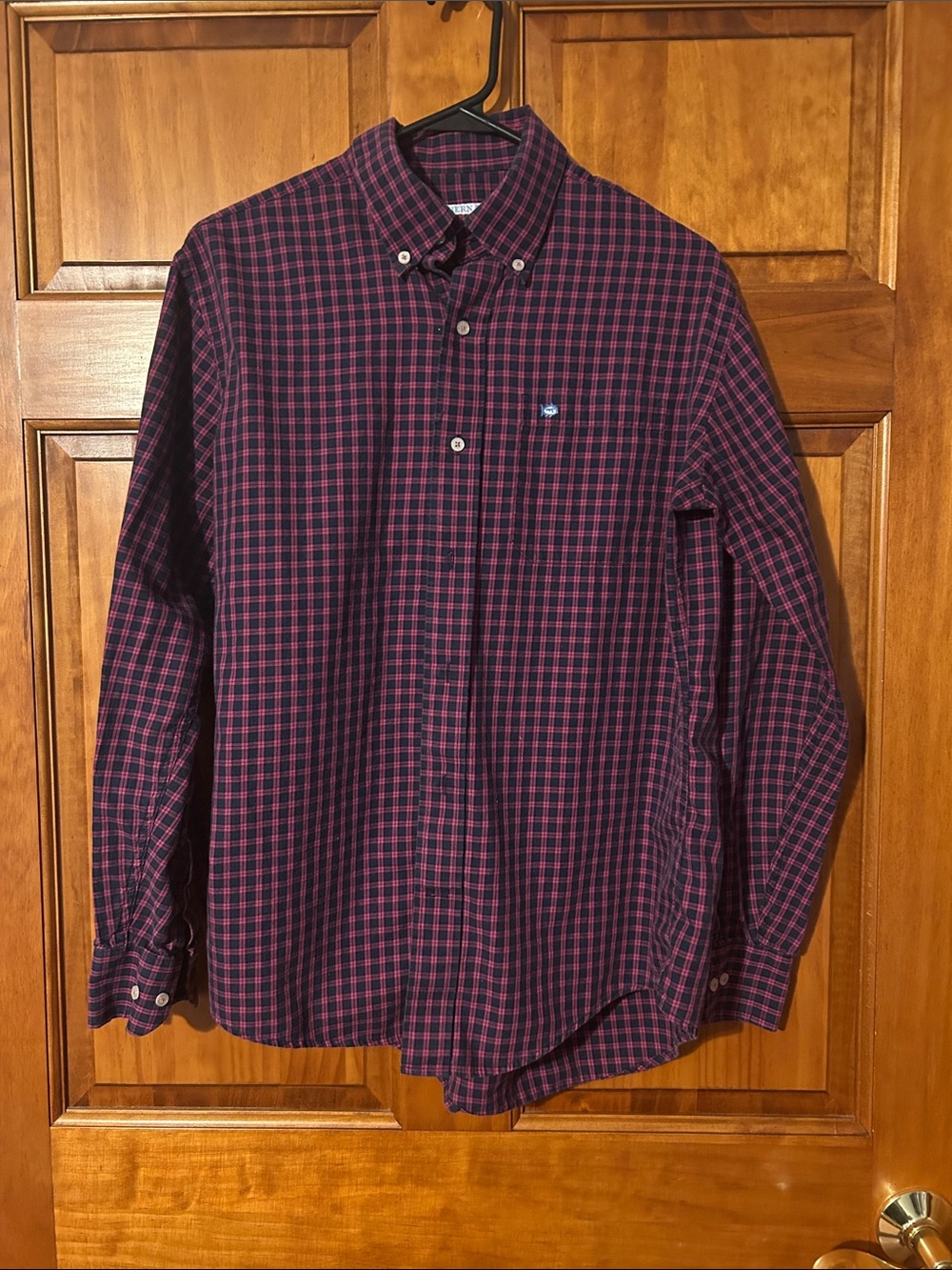 Southern Tide Burgundy and Navy Plaid Button-Down Shirt